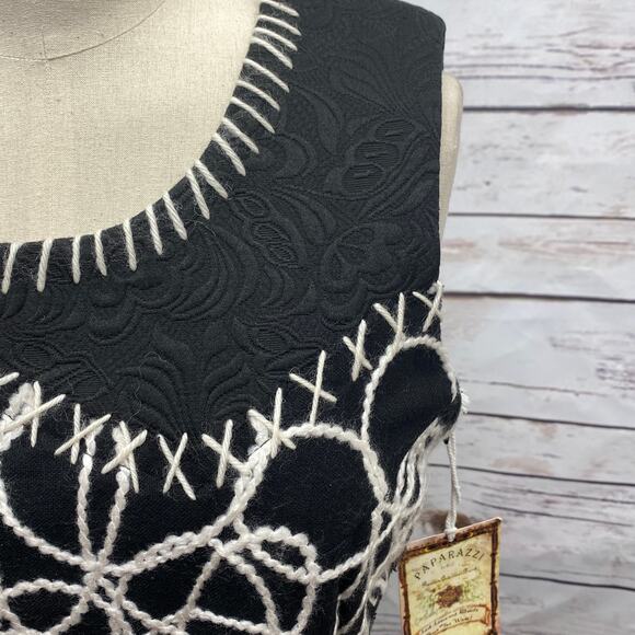 PAPARAZZI by BIZ Woolblend Black & White Dress S Winter Pick Stitch Embossed - Picture 2 of 12